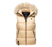 Marikoo Damen Steppweste - Eisflöckchen mit Kapuze & Kunstfellkragen XL