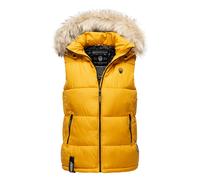 MARIKOO Damen Winter Weste Steppweste mit Kapuze und Fellkragen B896 [B896-Eisflöckchen-Gelb-Gr.XS]