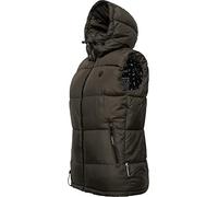 MARIKOO Damen Steppweste warm gefüttert mit abnehmbarer Kapuze Eisflöckchen Anthracite Gr. XL