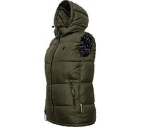 MARIKOO Damen Steppweste warm gefüttert mit abnehmbarer Kapuze Eisflöckchen Olive Gr. S