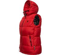 MARIKOO Damen Steppweste warm gefüttert mit abnehmbarer Kapuze Eisflöckchen Red Gr. S
