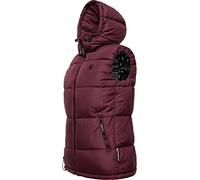 MARIKOO Damen Steppweste warm gefüttert mit abnehmbarer Kapuze Eisflöckchen Wine Gr. XS