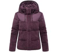MARIKOO Damen Teddy-Fleecejacke warme Übergangsjacke gesteppte Plüschjacke in angesagtem Materialmix mit Kapuze Kaguraa 16 Aubergine Gr. XL