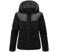 MARIKOO Damen Teddy-Fleecejacke warme Übergangsjacke gesteppte Plüschjacke in angesagtem Materialmix mit Kapuze Kaguraa 16 Black Gr. XL