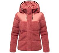 MARIKOO Damen Teddy-Fleecejacke warme Übergangsjacke gesteppte Plüschjacke in angesagtem Materialmix mit Kapuze Kaguraa 16 Rouge Gr. M