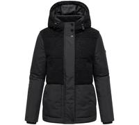 MARIKOO Damen Teddy-Fleecejacke warme Winterjacke Plüschjacke in angesagtem Materialmix mit Kapuze Sheeta 16 Black Gr. XS