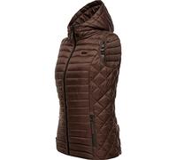 MARIKOO Damen Übergangsjacke leichte Steppweste mit abnehmbarer Kapuze Hasenpfote Dark Choco Gr. XXL