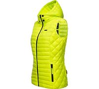 MARIKOO Damen Übergangsjacke leichte Steppweste mit abnehmbarer Kapuze Hasenpfote Neon Green Gr. M