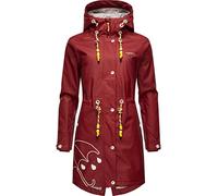 MARIKOO Damen Übergangsjacke Regenmantel wasserdicht lang warm gefüttert mit Kapuze Dancing Umbrella Blood Red Gr. S