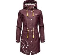 MARIKOO Damen Übergangsjacke Regenmantel wasserdicht lang warm gefüttert mit Kapuze Dancing Umbrella Wine Gr. M
