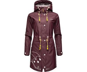 MARIKOO Damen Übergangsjacke Regenmantel wasserdicht lang warm gefüttert mit Kapuze Dancing Umbrella Wine Gr. S