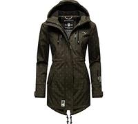 MARIKOO Damen Übergangsjacke Softshellmantel mit Kapuze Zimtzicke Dark Olive w. Print Gr. S