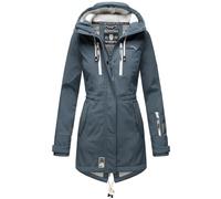 MARIKOO Damen Übergangsjacke Softshellmantel mit Kapuze Zimtzicke Dusty Blue Gr. XS