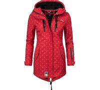 MARIKOO Damen Übergangsjacke Softshellmantel mit Kapuze Zimtzicke Rot Dots Gr. XS