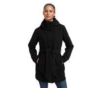 MARIKOO Damen Übergangsmantel (XS-3XL) - Eleganter Mantel mit Taillengürtel, abnehmbarer Kapuze, 2-Wege-Reißverschluss, Warme Jacke Frauen - N047 (XL, Schwarz)