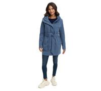 MARIKOO Damen Übergangsmantel (XS-3XL) - Eleganter Mantel mit Taillengürtel, abnehmbarer Kapuze, 2-Wege-Reißverschluss, Warme Jacke Frauen - N047 (3XL, Dus-Blue)