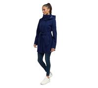 Kurzmantel MARIKOO "Katalinaa", Damen, Gr. L, blau (navy), 90% Polyester 10% Viskose, Mäntel, Eleganter Wickel Mantel mit Taillengürtel und Oversized Hood Kapuze (23441413-L) navy