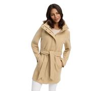 MARIKOO Damen Übergangsmantel (XS-3XL) - Eleganter Mantel mit Taillengürtel, abnehmbarer Kapuze, 2-Wege-Reißverschluss, Warme Jacke Frauen - N047 (L, Beige)