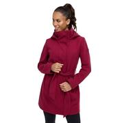 MARIKOO Damen Übergangsmantel (XS-3XL) - Eleganter Mantel mit Taillengürtel, abnehmbarer Kapuze, 2-Wege-Reißverschluss, Warme Jacke Frauen - N047 (XXL, Berry-Wine)