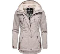 MARIKOO Damen Warmer Winter Kurzmantel mit Kapuze Bikoo Light Grey Gr. S