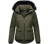 MARIKOO Damen warme Winterjacke mit Kapuze und abnehmabem Kunstfell Morinaa XVI Dark Olive Gr. M