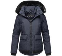 MARIKOO Damen warme Winterjacke mit Kapuze und abnehmabem Kunstfell Morinaa XVI Navy Gr. XL