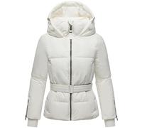 MARIKOO Damen warme Winterjacke mit Kapuze und Taillengürtel Aleyna 16 Offwhite Gr. S