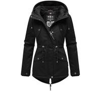 MARIKOO Damen warme Winterjacke mit kuscheliger verstellbarer Kapuze Manolya Black with black fur Gr. L