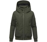 MARIKOO Damen warme Winterjacke Outdoorjacke mit Rippstrick-Details und großer Kapuze Mooni 16 Dark Olive Gr. XS