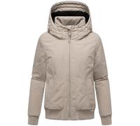MARIKOO Damen warme Winterjacke Outdoorjacke mit Rippstrick-Details und großer Kapuze Mooni 16 Light Taupe Gr. L