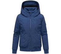 MARIKOO Damen warme Winterjacke Outdoorjacke mit Rippstrick-Details und großer Kapuze Mooni 16 Navy Gr. L