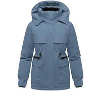 MARIKOO Damen warme Winterjacke Pufferjacke mit abnehmbarer Kapuze, magnetischen Knöpfen und Taillenzugband Shigaraa XVI Dusty Blue Gr. L