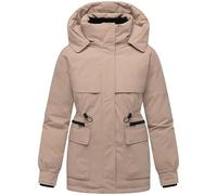 MARIKOO Damen warme Winterjacke Pufferjacke mit abnehmbarer Kapuze, magnetischen Knöpfen und Taillenzugband Shigaraa XVI Taupe Grey Gr. M