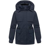 MARIKOO Damen warme Winterjacke Pufferjacke mit abnehmbarer Kapuze, magnetischen Knöpfen und Taillenzugband Shigaraa XVI Navy Gr. XL