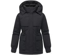MARIKOO Damen warme Winterjacke Pufferjacke mit abnehmbarer Kapuze, magnetischen Knöpfen und Taillenzugband Shigaraa XVI Black Gr. 3XL
