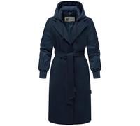 MARIKOO Damen warmer langer Übergangsmantel in angesagtem Materialmix mit abnehmbarer Kapuze und Binde-Gürtel Tjadee 16 XS-3XL