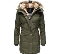MARIKOO Damen Warmer Winter Steppmantel mit Kapuze Lieblings Jacke Olive Gr. XS