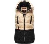 MARIKOO Damen Weste Bodywarmer Jacke Steppweste Windbreaker Kapuze XS-XXL KIARAA (DE/NL/SE/PL, Alphanumerisch, L, Regular, Regular, Beige-Schwarz)