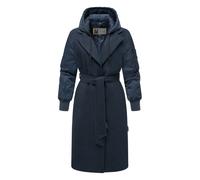 MARIKOO Damen Winterjacke (XS-3XL) - Wickelmantel, Taillierungsband, Kapuze über Knöpfe abnehmbar, Warme Jacke Frauen - N016 (3XL, Navy)