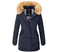 MARIKOO Damen Winter Jacke Parka Mantel Winterjacke warm gefüttert B362 [B362-Karmaa-Navy-Gr.XS]