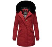 MARIKOO Damen Winter Jacke Stepp Parka Mantel Winterjacke warm gefüttert Kunstpelz KARMAA XS-XXL (DE/NL/SE/PL, Alphanumerisch, S, Regular, Regular, Blood Red mit Schwarzem Fell)