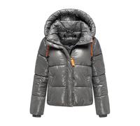 MARIKOO Damen Winterjacke (XS-XXL) - gesteppt, abnehmbare Kapuze, Magnetverschlussleiste - N097 - Grey Größe XL - Gr.XL