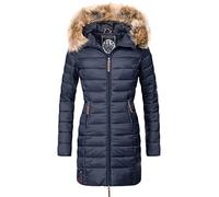 MARIKOO Damen Winter-Steppmantel Rose-Stepp mit großer Kunstfellkapuze | Länge: po-bedeckend | Wärmegrad 3 von 3 - warm gefüttert | Matt schimmerndes, weiches Obermaterial