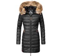 MARIKOO Damen Winter-Steppmantel Rose-Stepp mit großer Kunstfellkapuze | Länge: po-bedeckend | Wärmegrad 3 von 3 - warm gefüttert | Matt schimmerndes, weiches Obermaterial