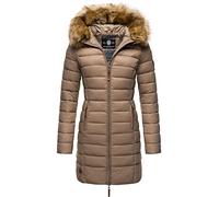 MARIKOO Damen Winter-Steppmantel Rose-Stepp mit großer Kunstfellkapuze | Länge: po-bedeckend | Wärmegrad 3 von 3 - warm gefüttert | Matt schimmerndes, weiches Obermaterial