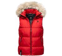 MARIKOO Damen Winter Weste Steppweste mit Kapuze und Fellkragen B896 [B896-Eisflöckchen-Rot-Gr.XS]