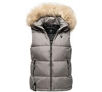 MARIKOO Damen Winter Weste Steppweste mit Kapuze und Fellkragen B896 [B896-Eisflöckchen-Grau-Gr.XS]