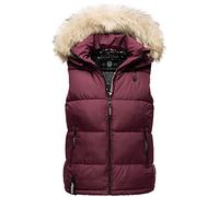 MARIKOO Damen Winter Weste Steppweste mit Kapuze und Fellkragen B896 [B896-Eisflöckchen-Weinrot-Gr.M]
