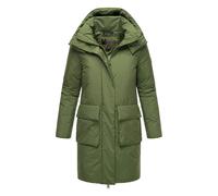MARIKOO Damen Winterjacke (S-3XL) - zum Teil mit Magnetverschluss, länger geschnitten, große Kapuze, Warme Jacke Frauen - N023 (XL, Pine-Olive)