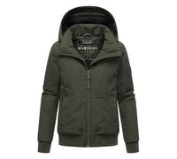 Marikoo Damen-Winterjacke Mooni 16 im sportlichen Bomber-Stil mit Kapuze - Grün XS